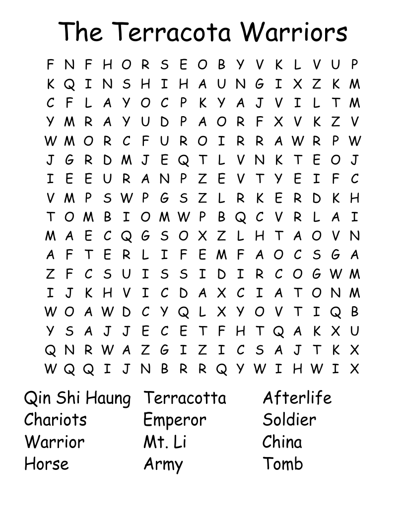 The Terracota Warriors Word Search