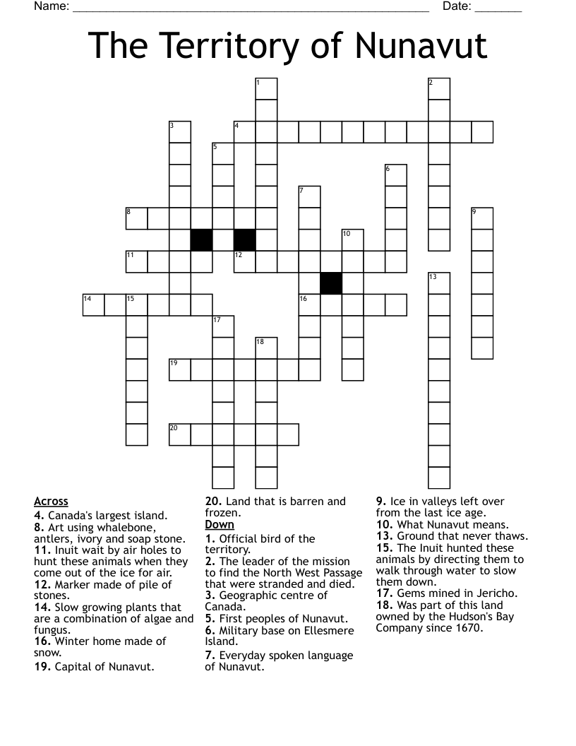 The Territory of Nunavut Crossword