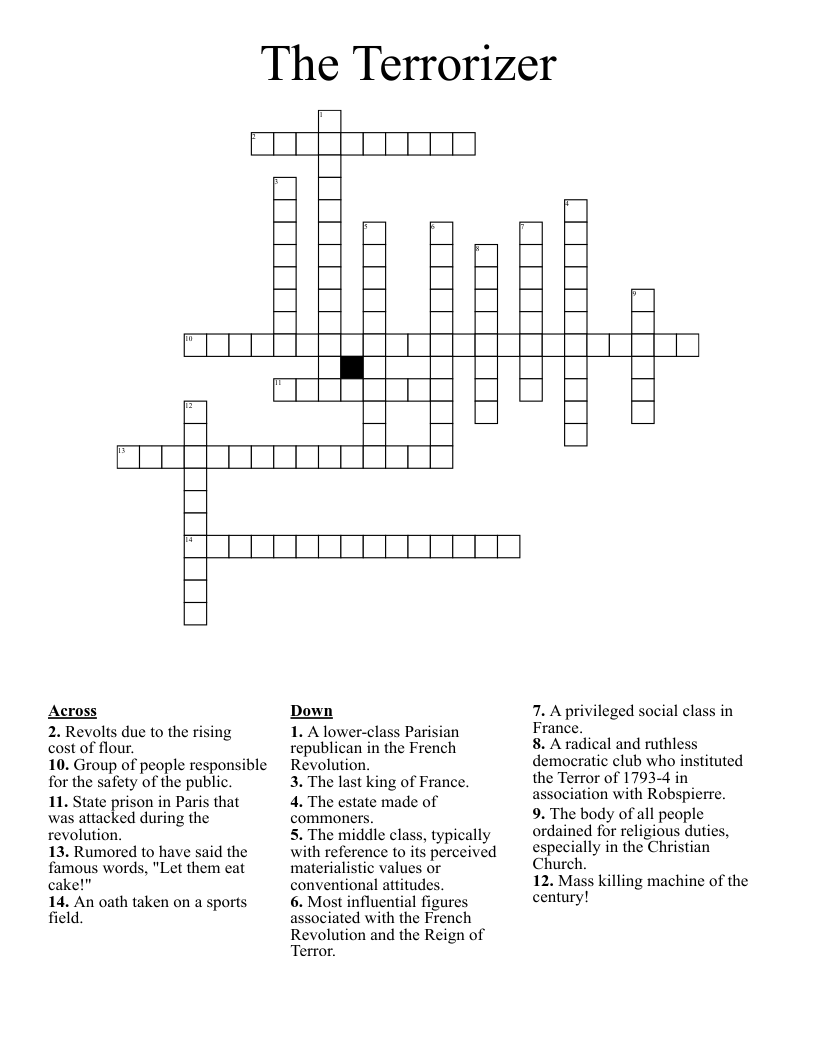 The Terrorizer Crossword