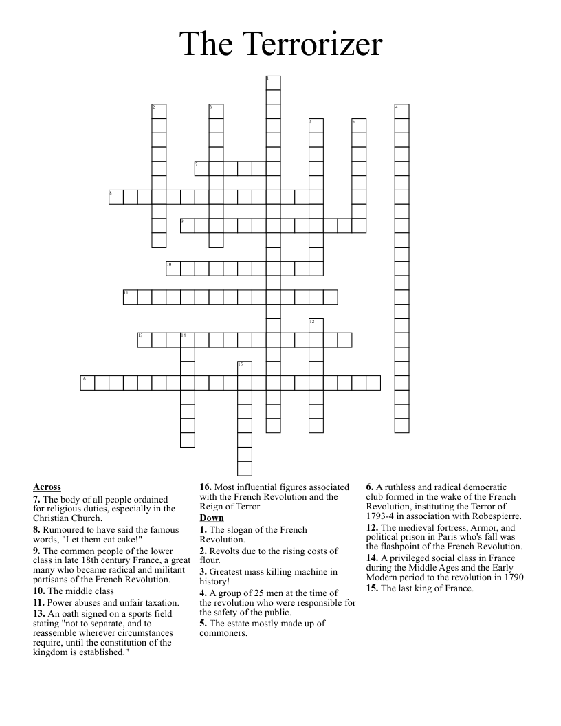 The Terrorizer Crossword