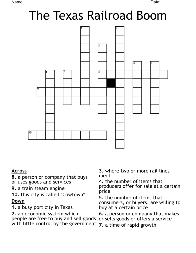 The Texas Railroad Boom Crossword