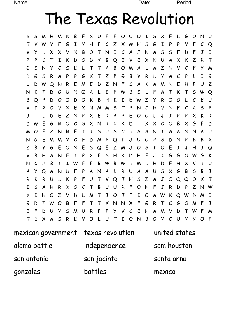 The Texas Revolution Word Search
