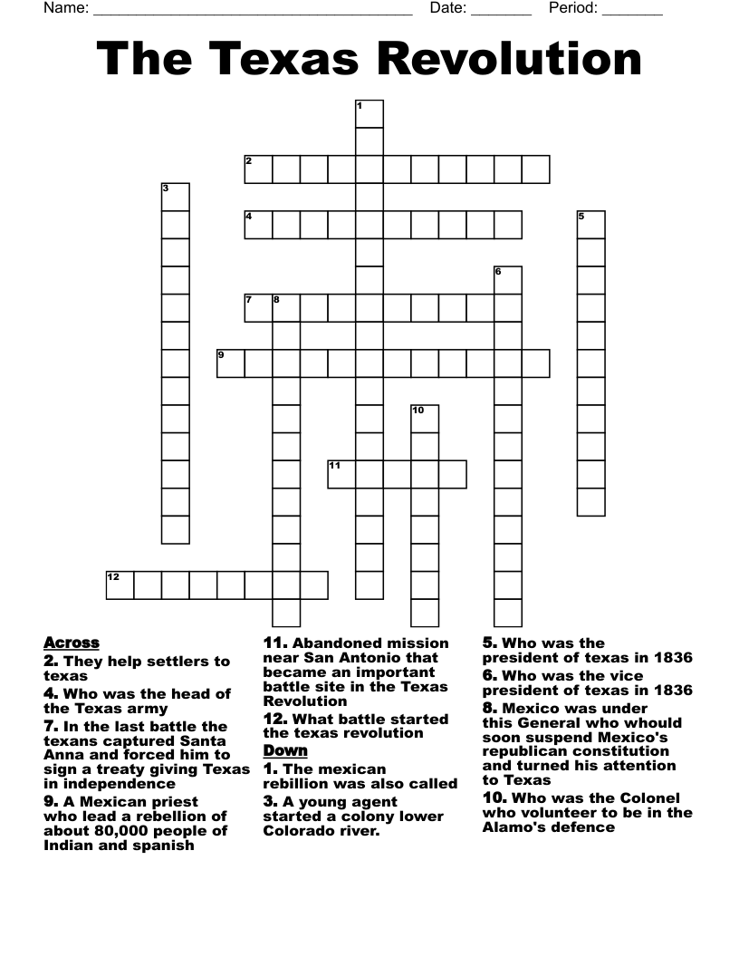 The Texas Revolution Crossword