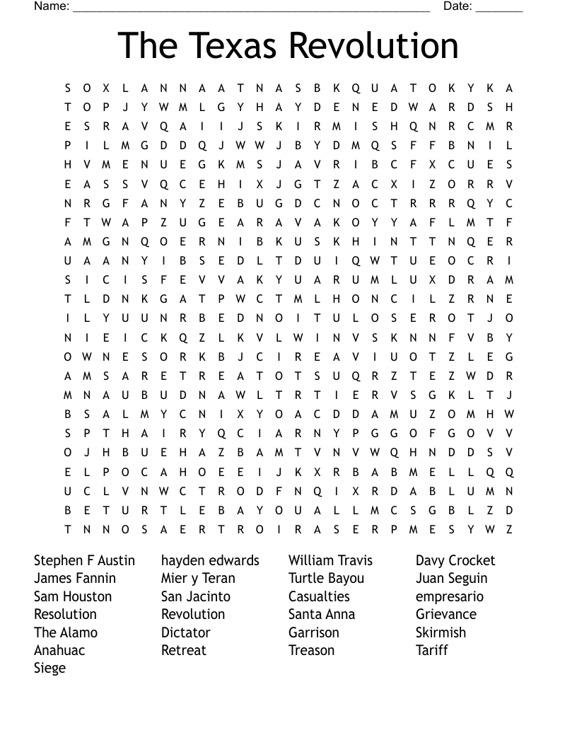 The Texas Revolution Word Search