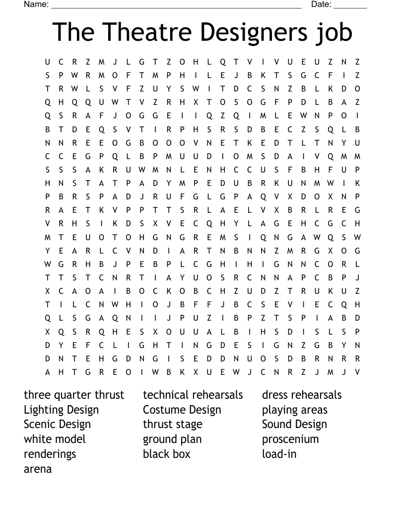The Theatre Designers job Word Search