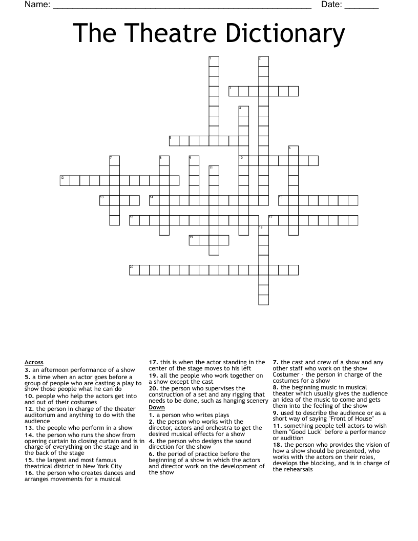 The Theatre Dictionary Crossword