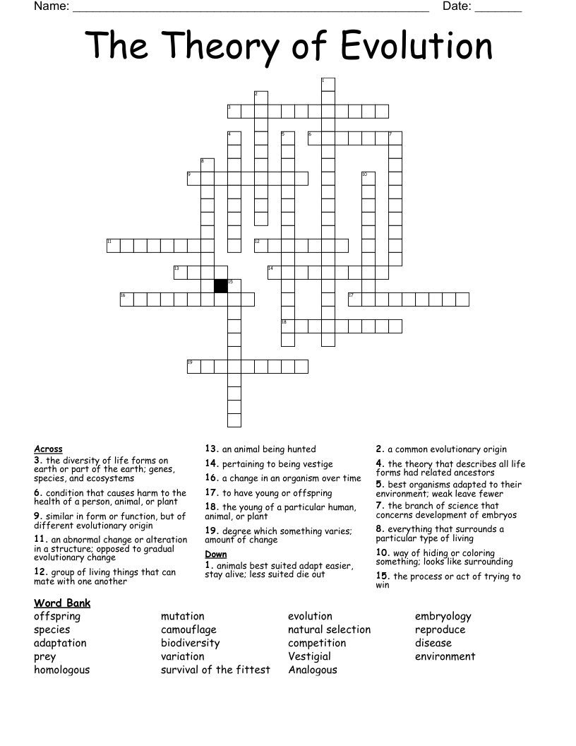 The Theory of Evolution Crossword