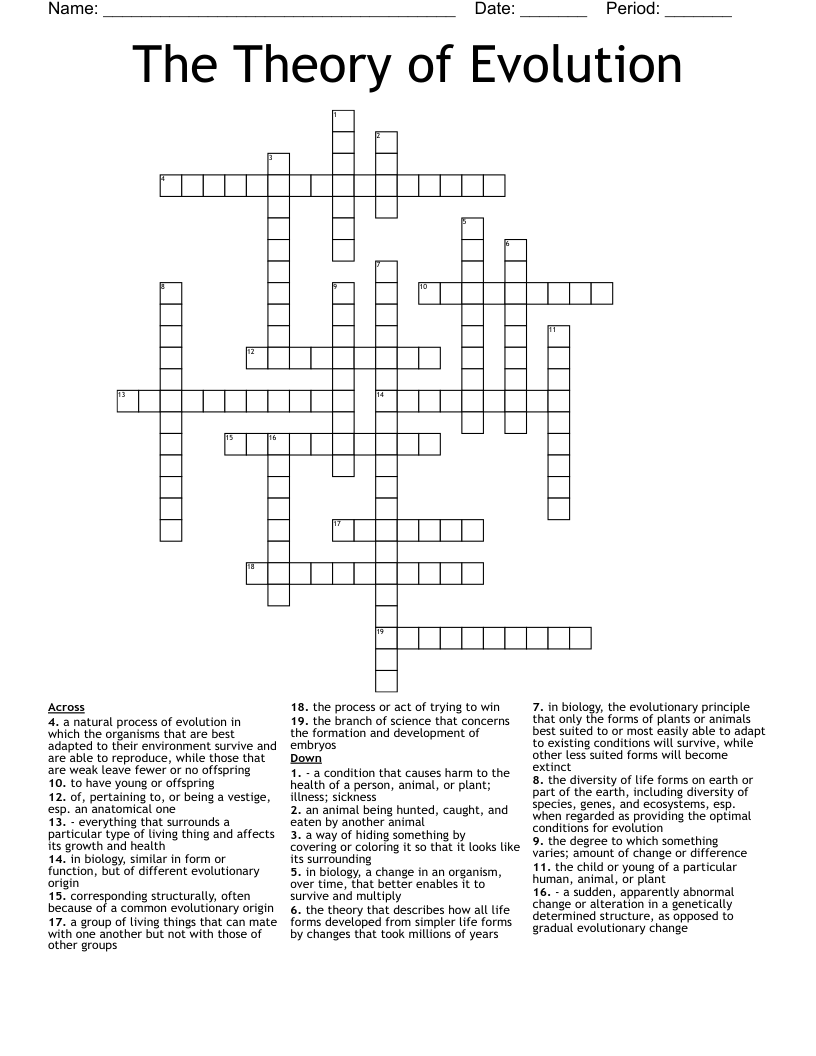 The Theory of Evolution Crossword