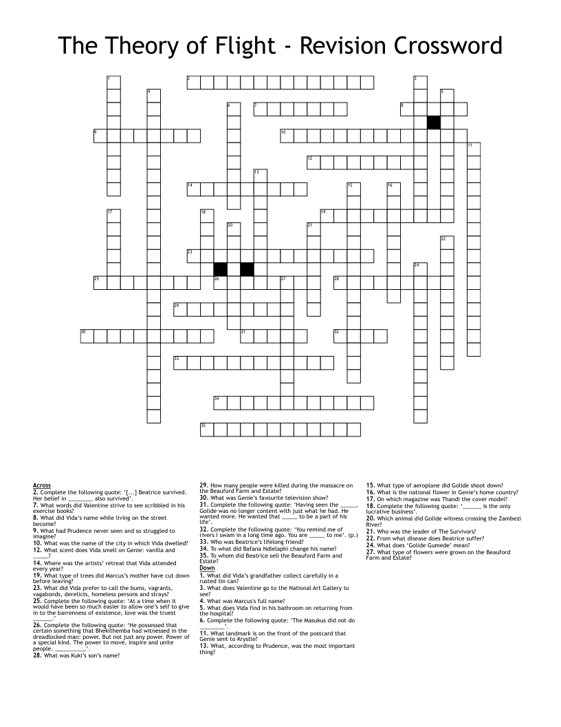 The Theory of Flight - Revision Crossword