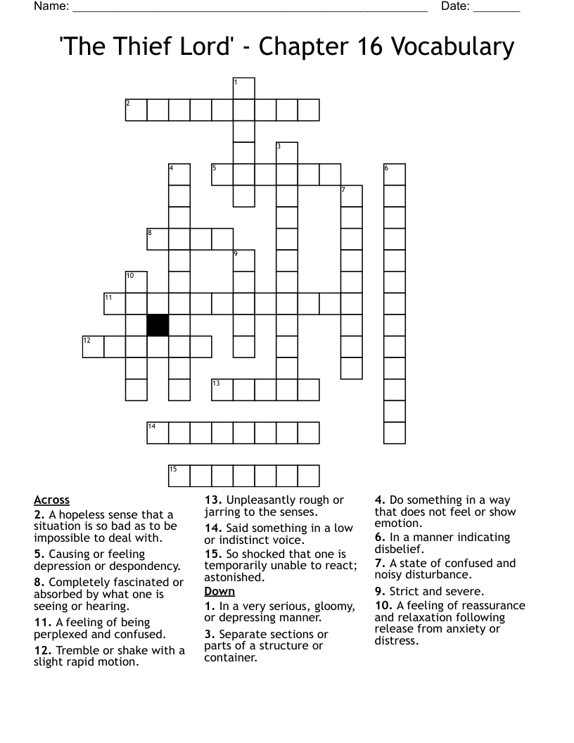 'The Thief Lord' - Chapter 16 Vocabulary Crossword