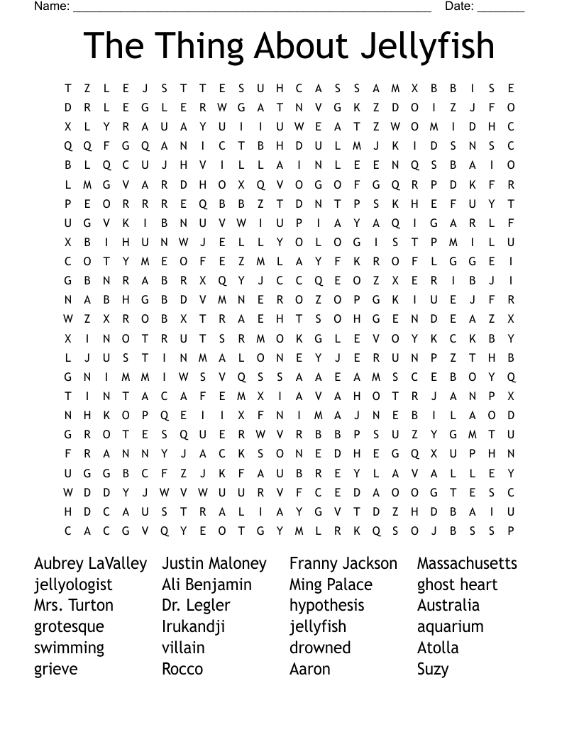 The Thing About Jellyfish Word Search