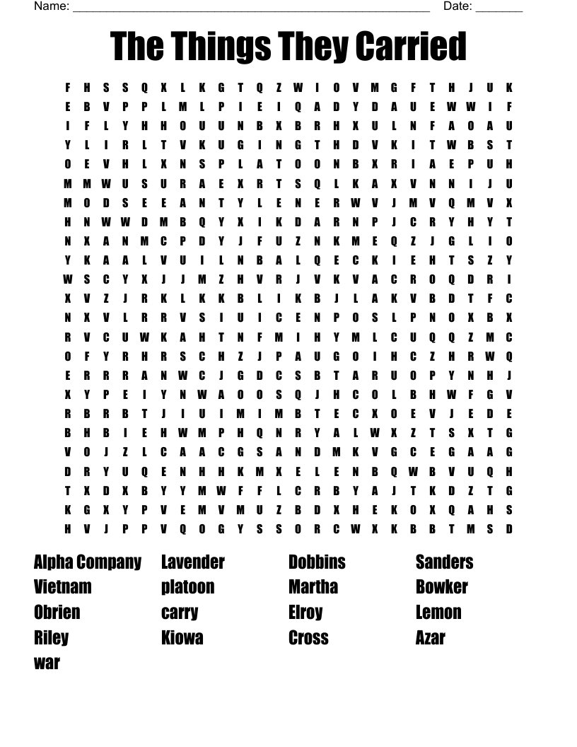 The Things They Carried Word Search