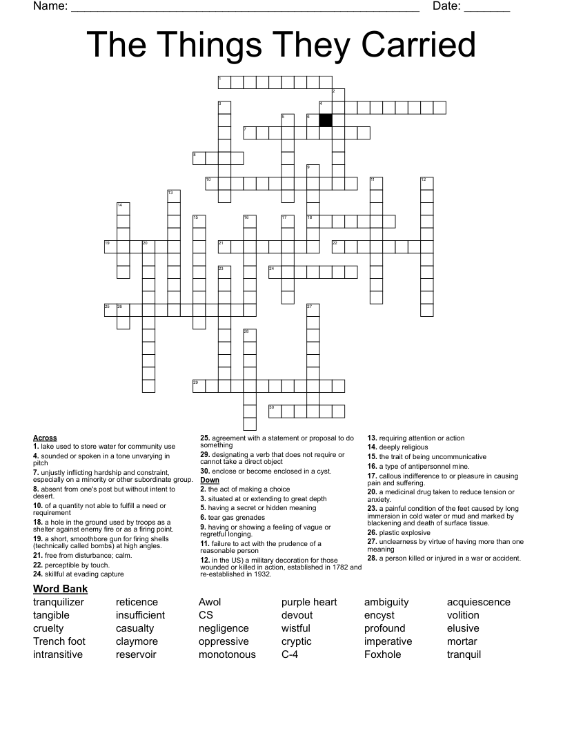 The Things They Carried Crossword