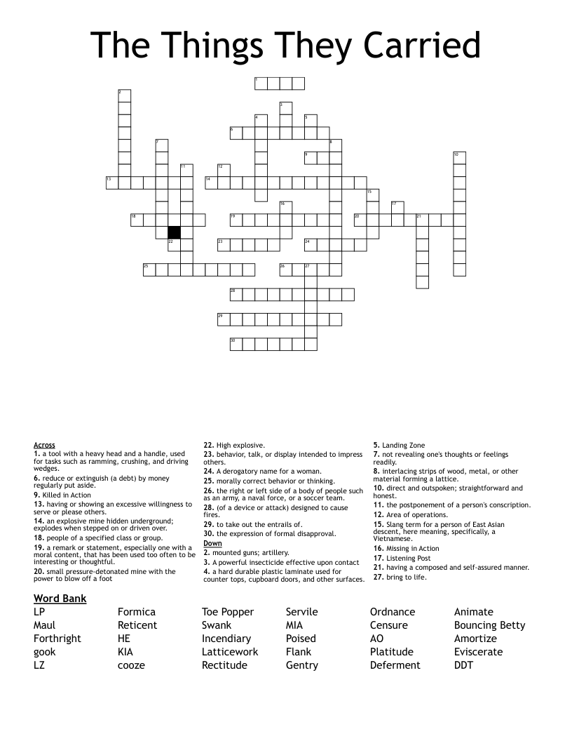 The Things They Carried Crossword