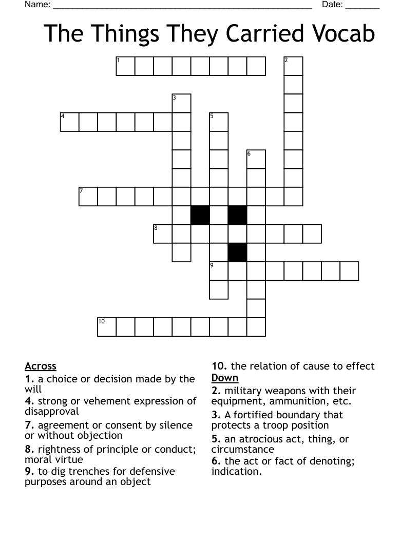 The Things They Carried Vocab Crossword