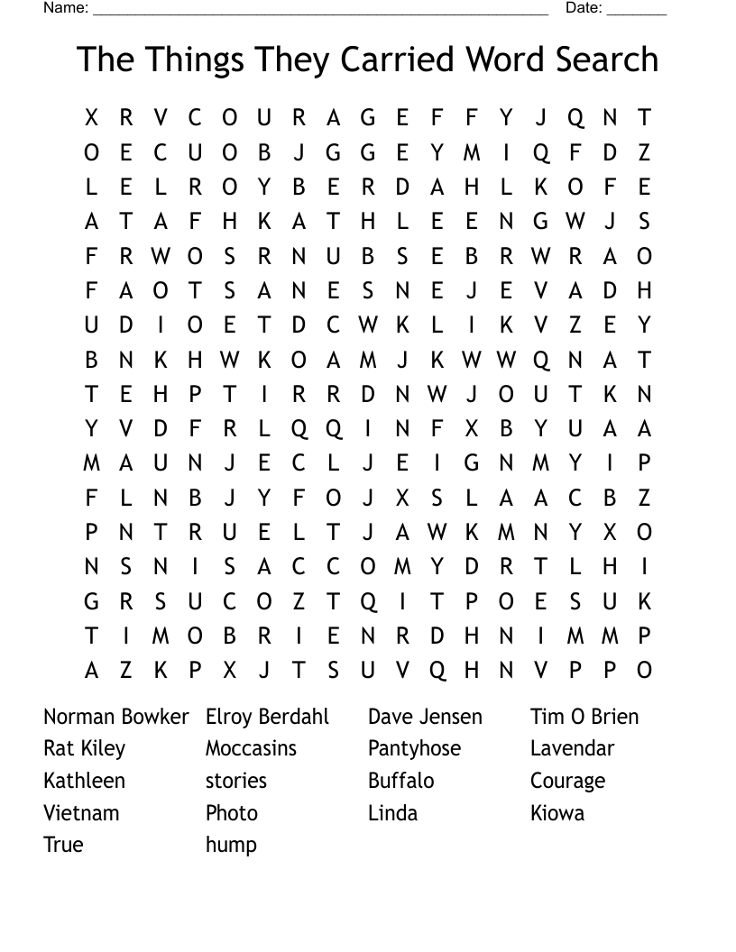 The Things They Carried Word Search