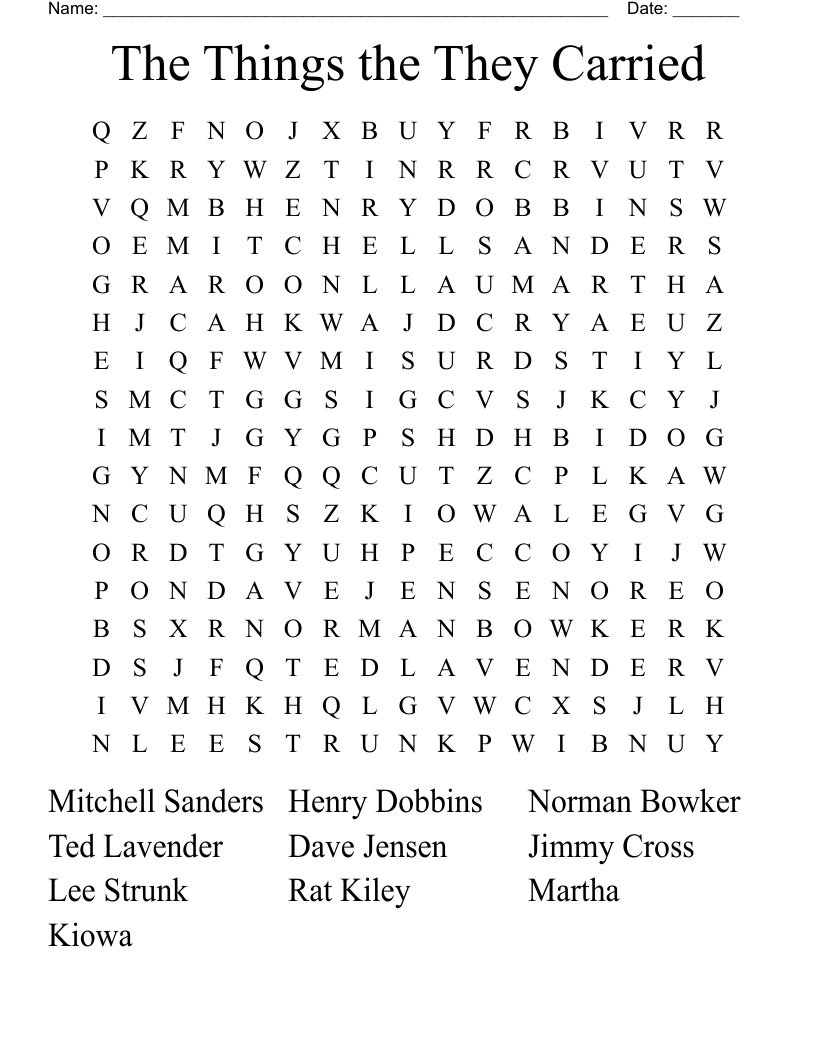 The Things the They Carried Word Search