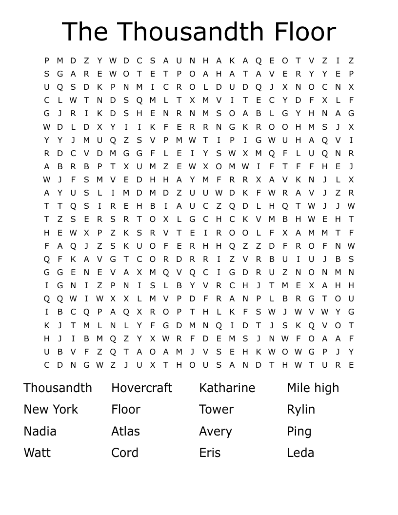 The Thousandth Floor Word Search