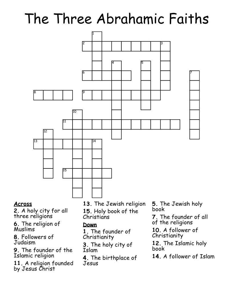 The Three Abrahamic Faiths Crossword