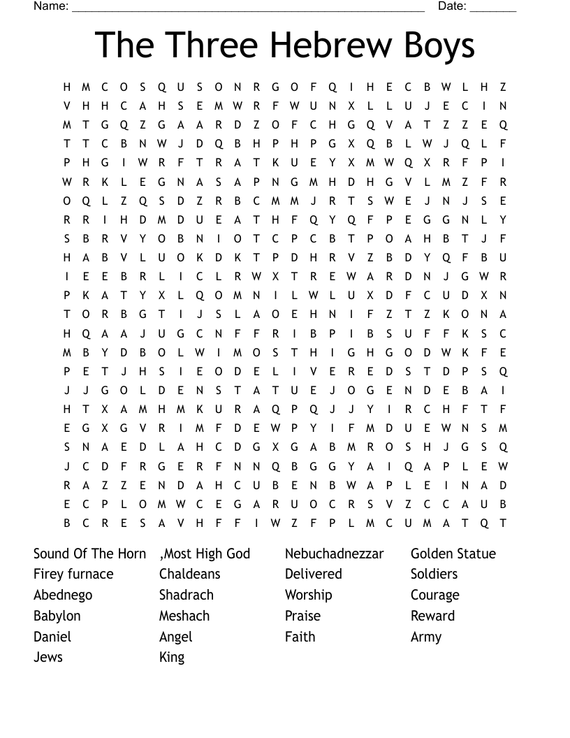 The Three Hebrew Boys Word Search