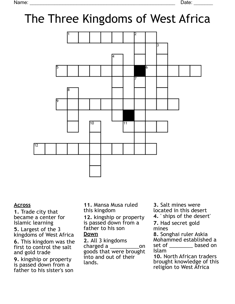 The Three Kingdoms of West Africa Crossword