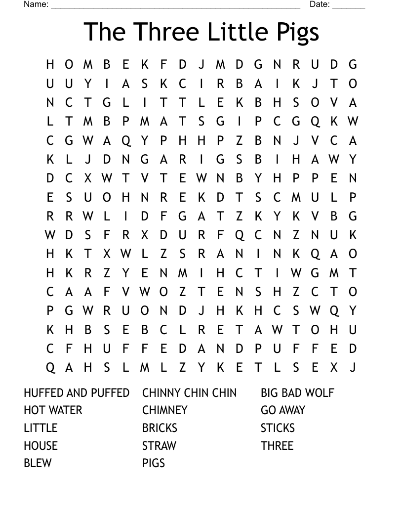 The Three Little Pigs Word Search
