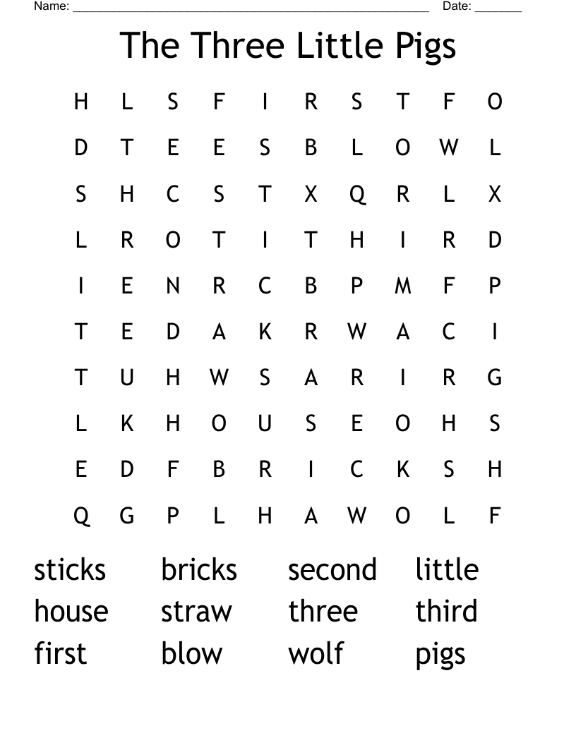 The Three Little Pigs Word Search