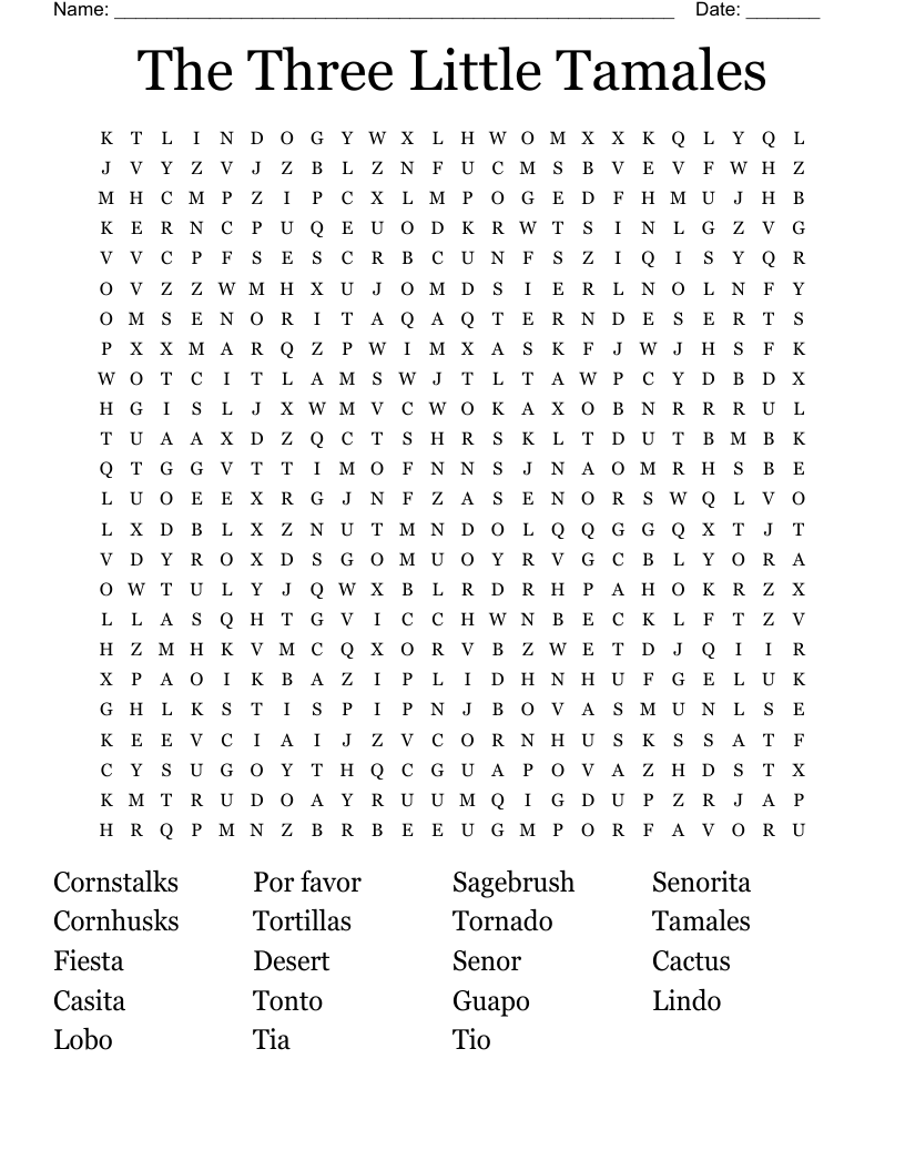 The Three Little Tamales Word Search