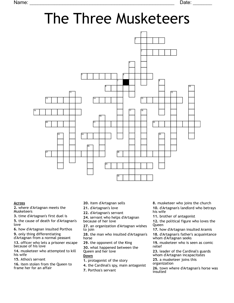 The Three Musketeers Crossword