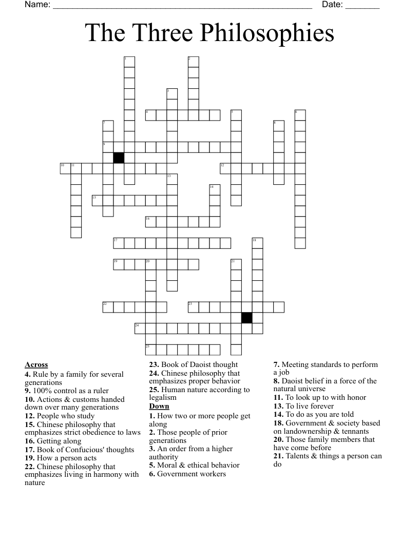 The Three Philosophies Crossword