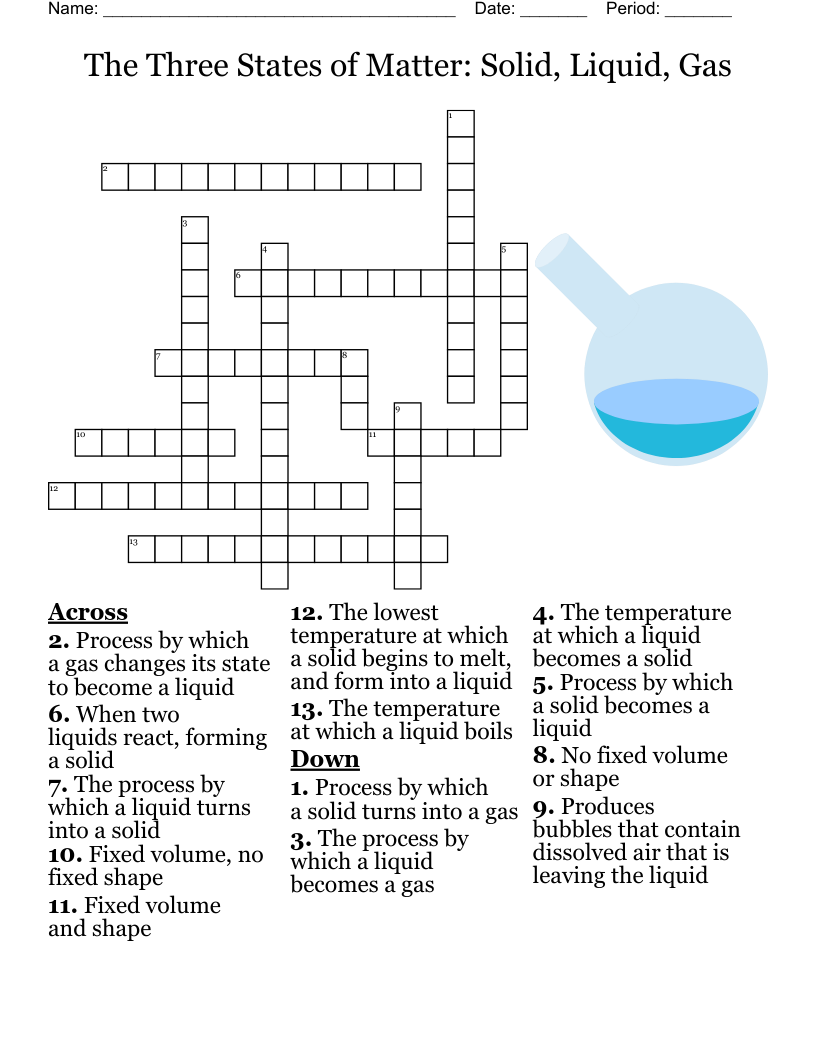 The Three States of Matter: Solid, Liquid, Gas Crossword