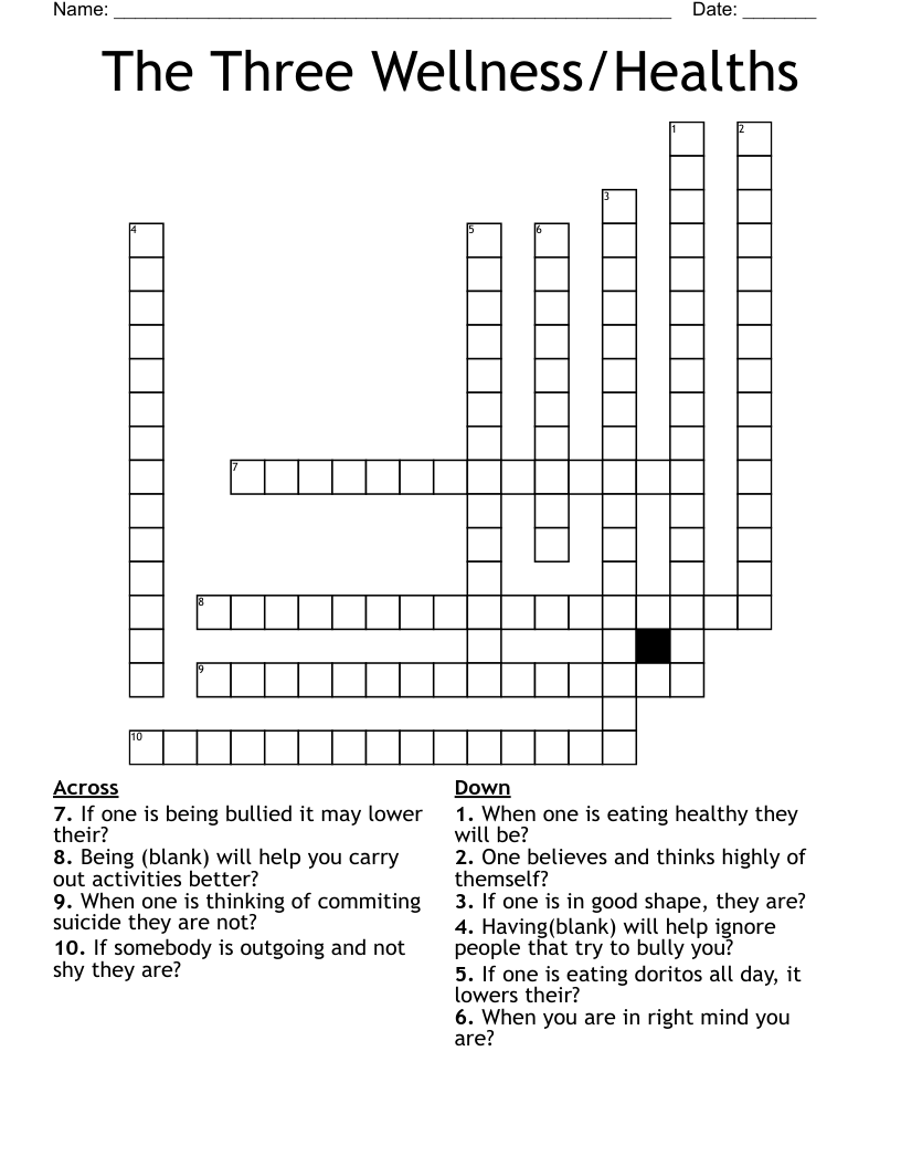 The Three Wellness/Healths  Crossword
