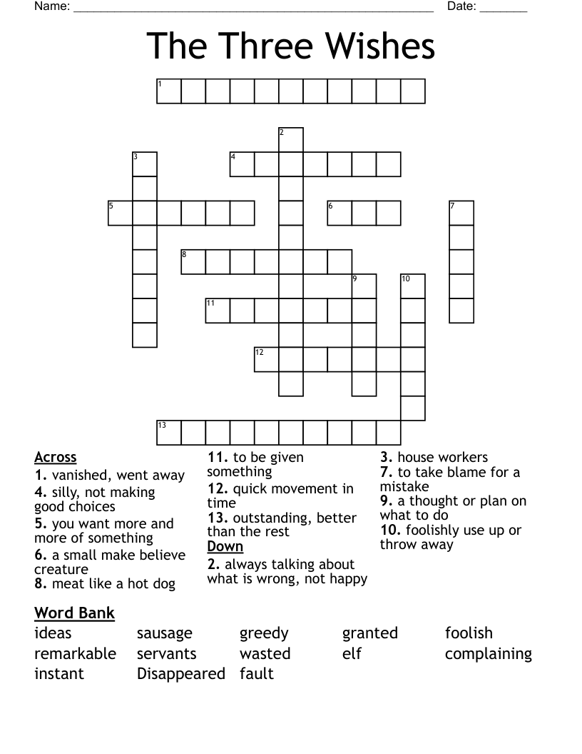 The Three Wishes Crossword