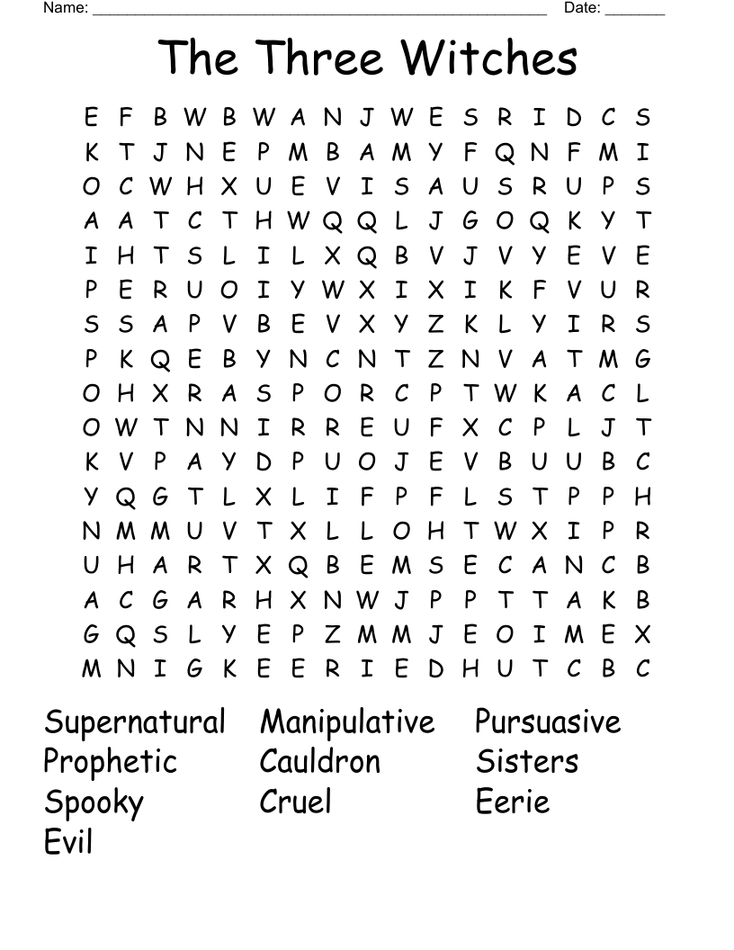 The Three Witches Word Search