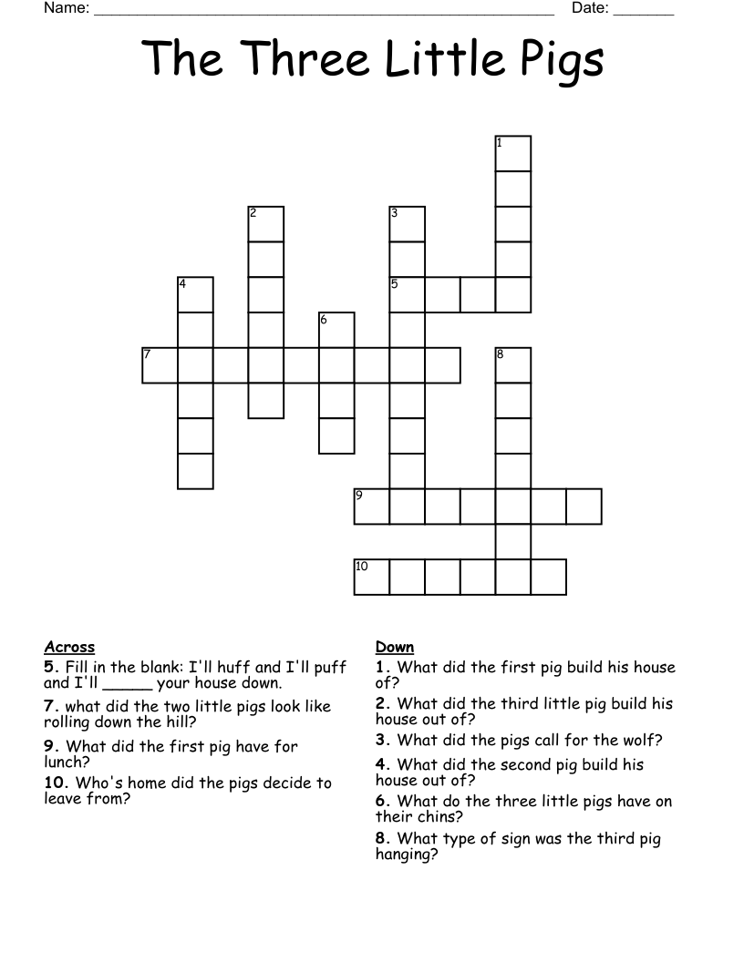 The Three  Little Pigs Crossword