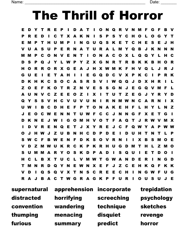 The Thrill of Horror Word Search