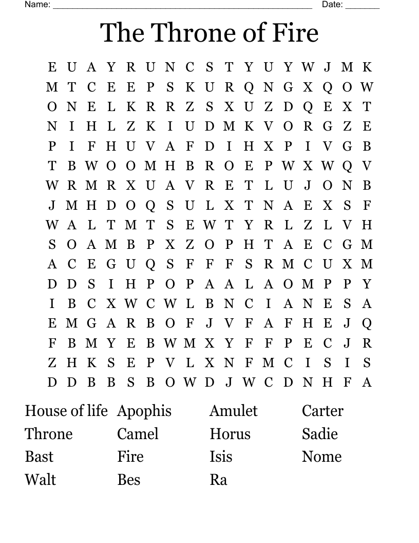 The Throne of Fire Word Search