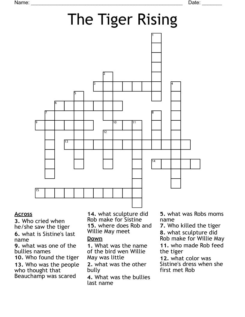 The Tiger Rising Crossword