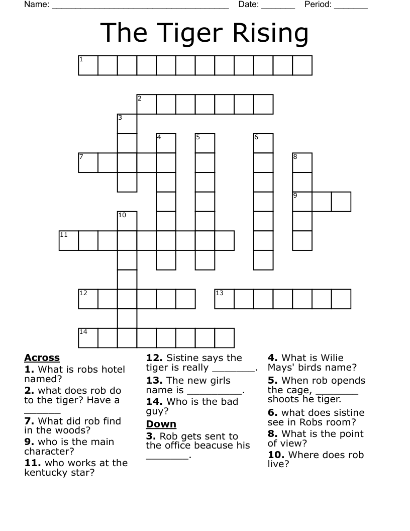 The Tiger Rising Crossword