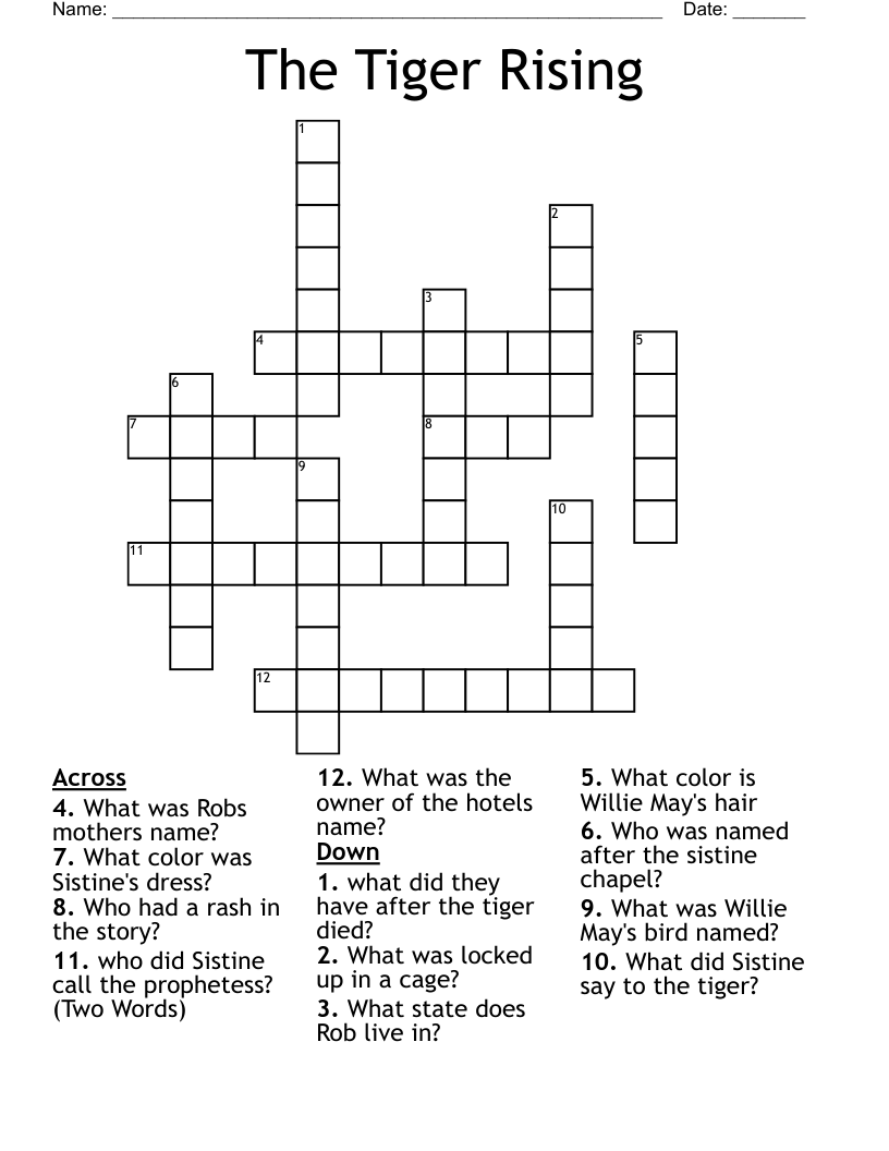 The Tiger Rising Crossword
