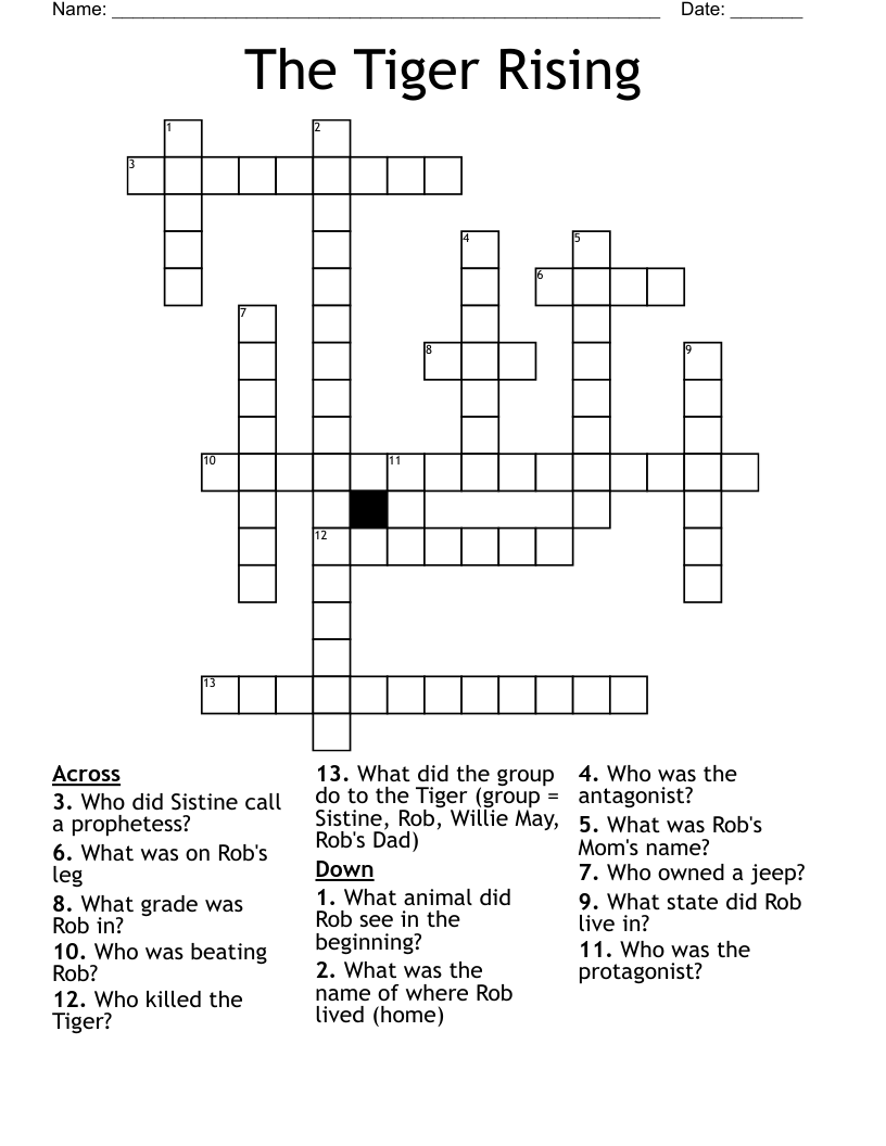 The Tiger Rising Crossword