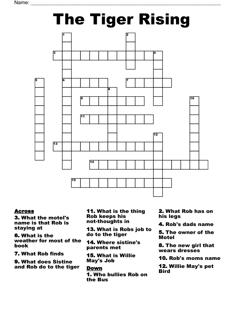 The Tiger Rising  Crossword