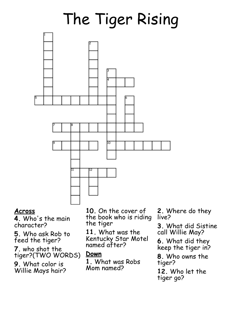 The Tiger Rising   Crossword