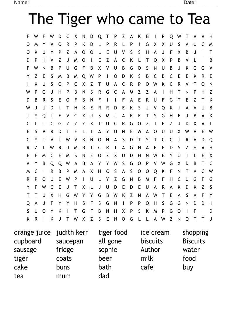The Tiger who came to Tea Word Search