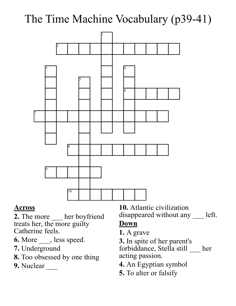 The Time Machine Vocabulary (p39-41) Crossword