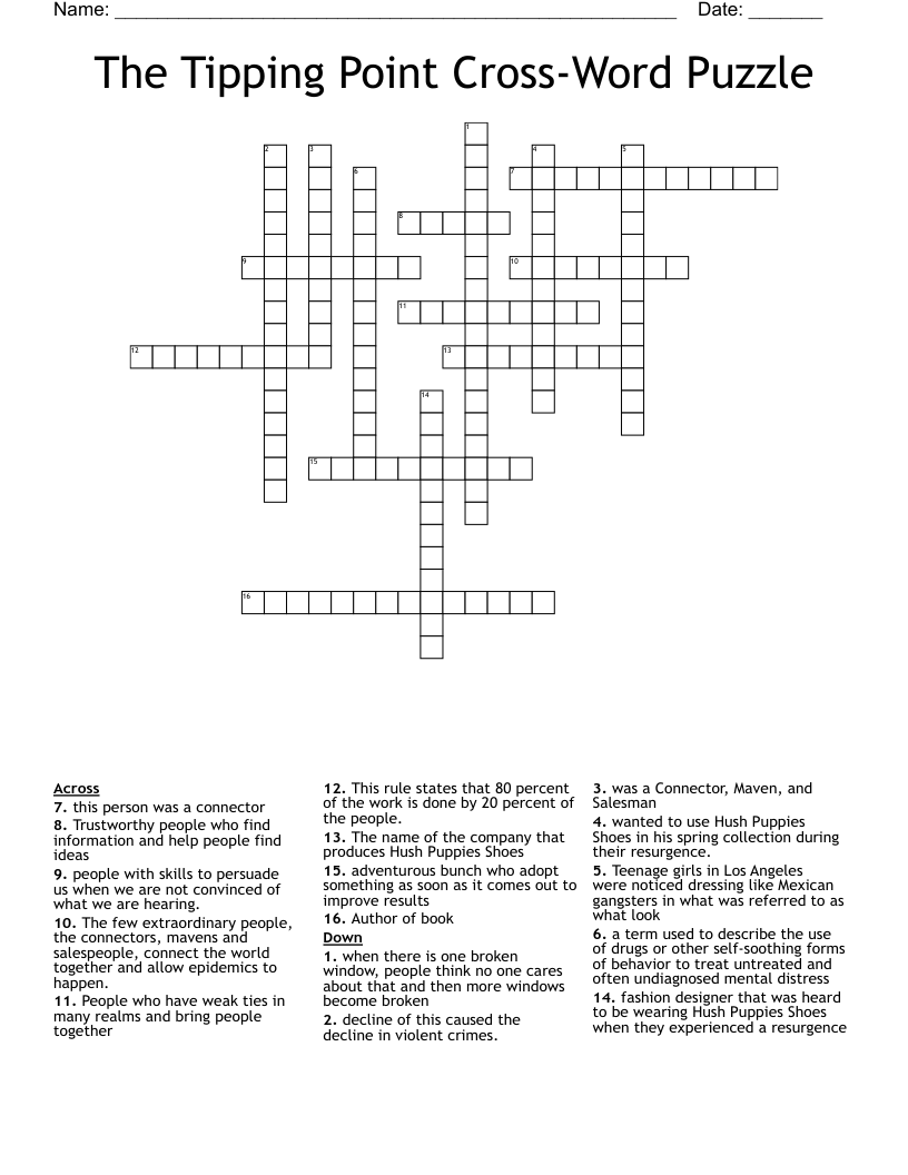 The Tipping Point Cross-Word Puzzle Crossword