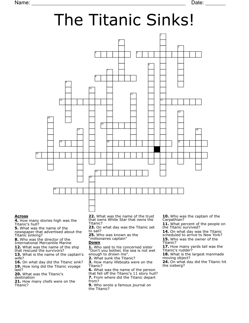 The Titanic Sinks! Crossword