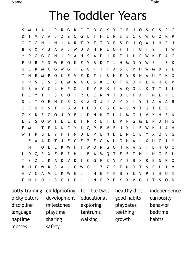 The Toddler Years Word Search