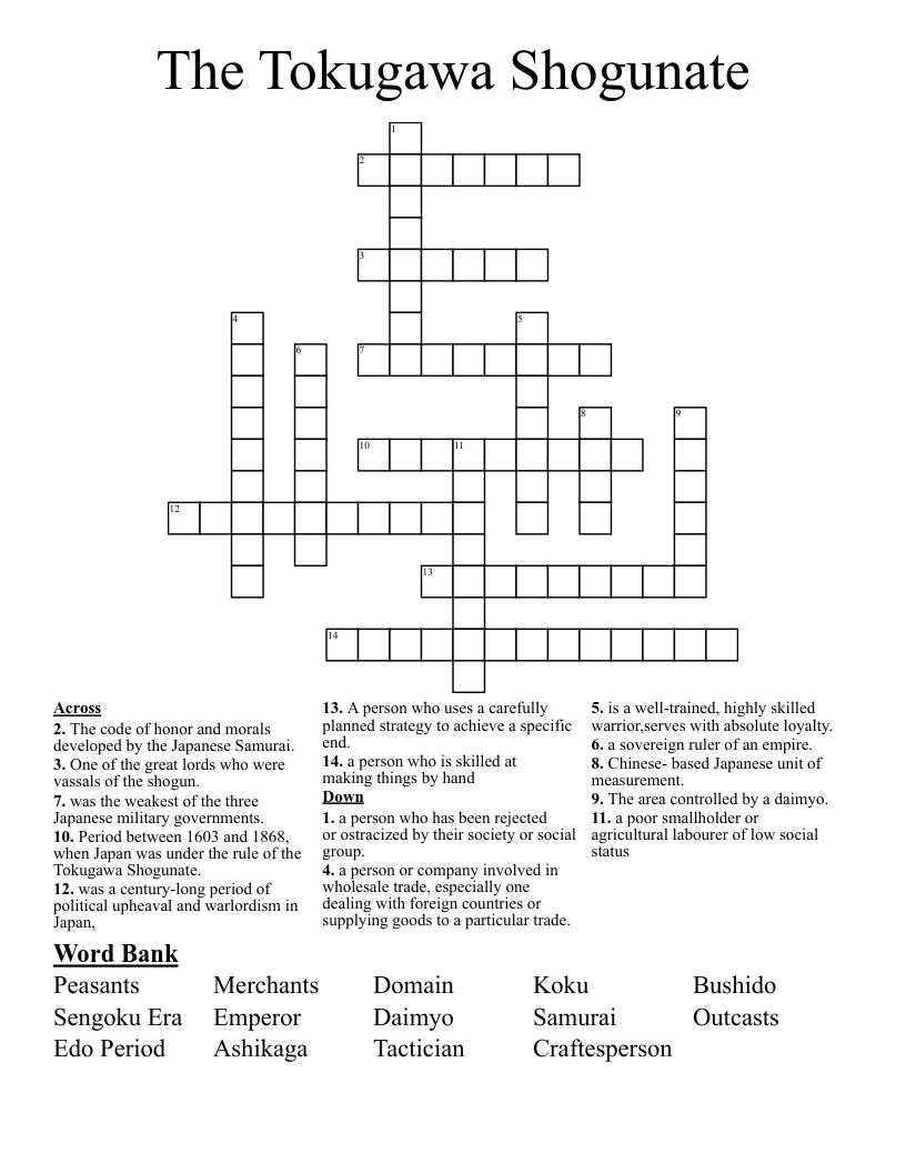 The Tokugawa Shogunate Crossword
