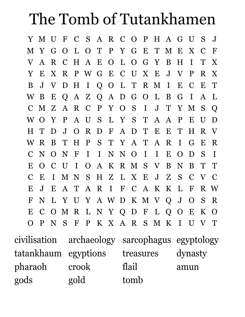The Tomb of Tutankhamen Word Search